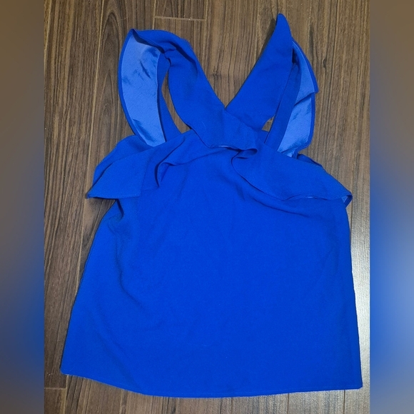 Banana Republic Cross Front Ruffle Royal Blue Sleeveless Top - Picture 1 of 6